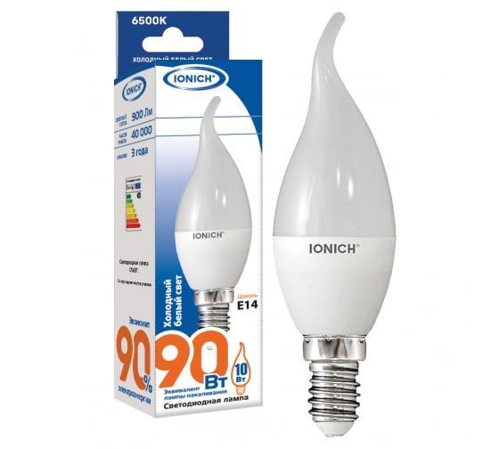 IONICHСветодиоднаялампочкаCW3710W6500KE14Холодныйбелыйсвет