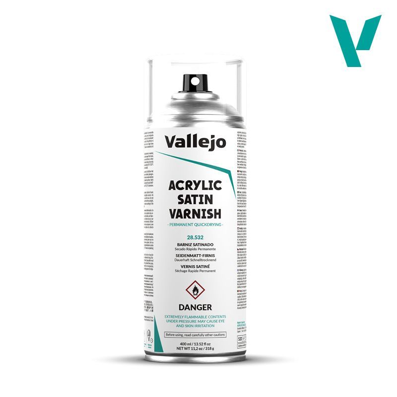 Vallejo Acrylic Satin Spray Varnish Аэрозольный сатиновый лак 28532, 400 мл