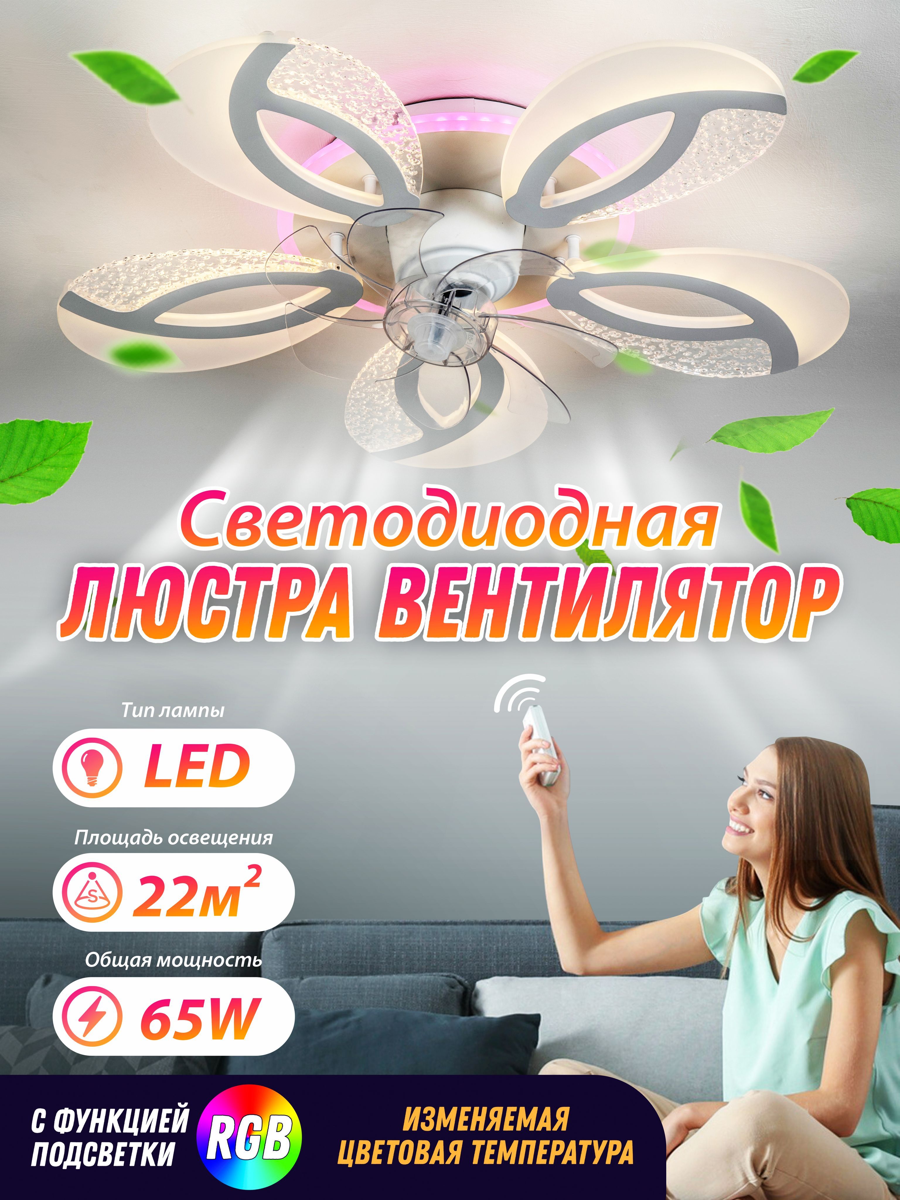 LED4UЛюстра-вентилятор,светодиодная,LED,65Вт,L9505-5WH