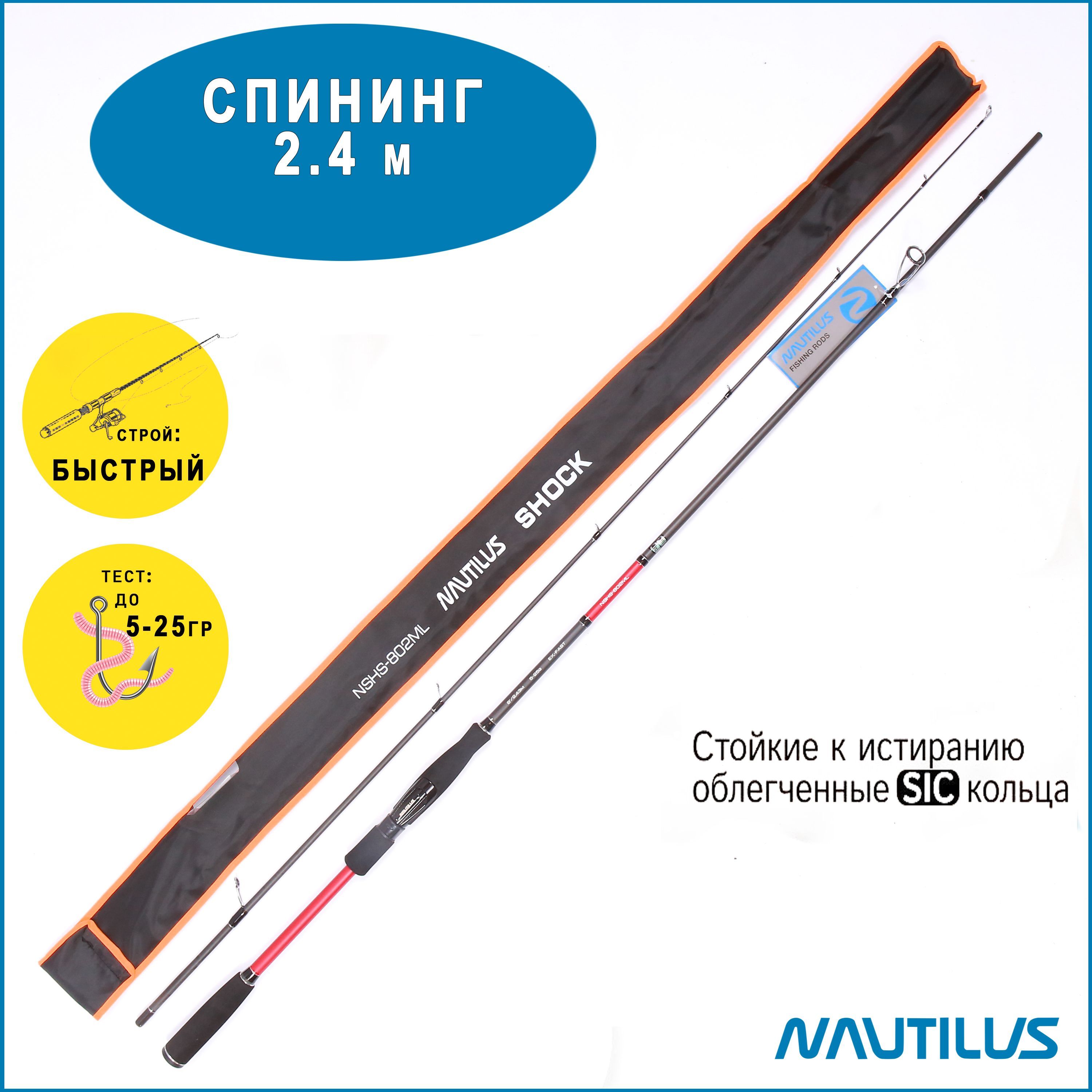 Спиннинг Nautilus Shock NSHS-802ML 240см 5-25гр