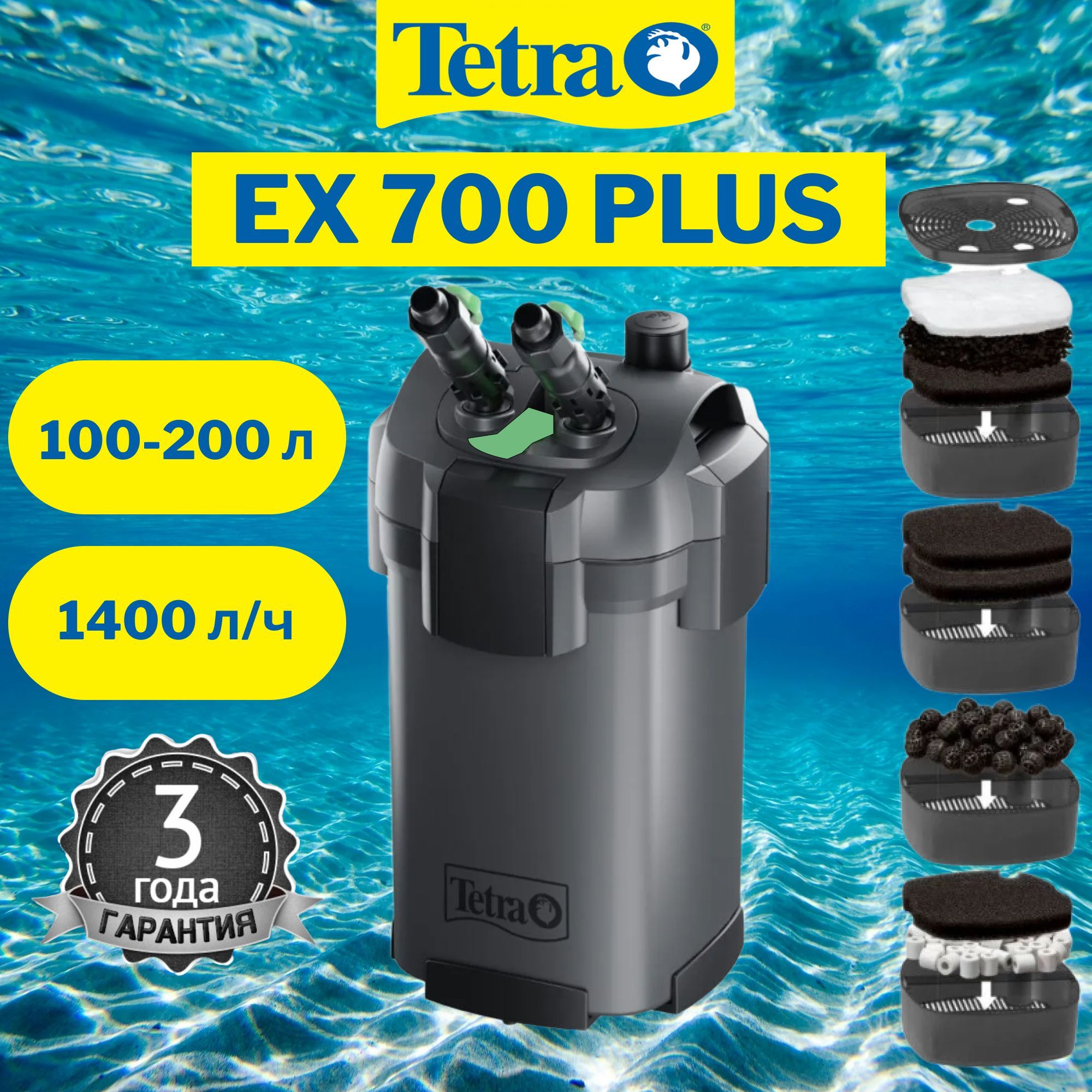 Внешний фильтр Tetra EX 700 Plus для аквариумов 100 - 200 литров (1040 л/ч)