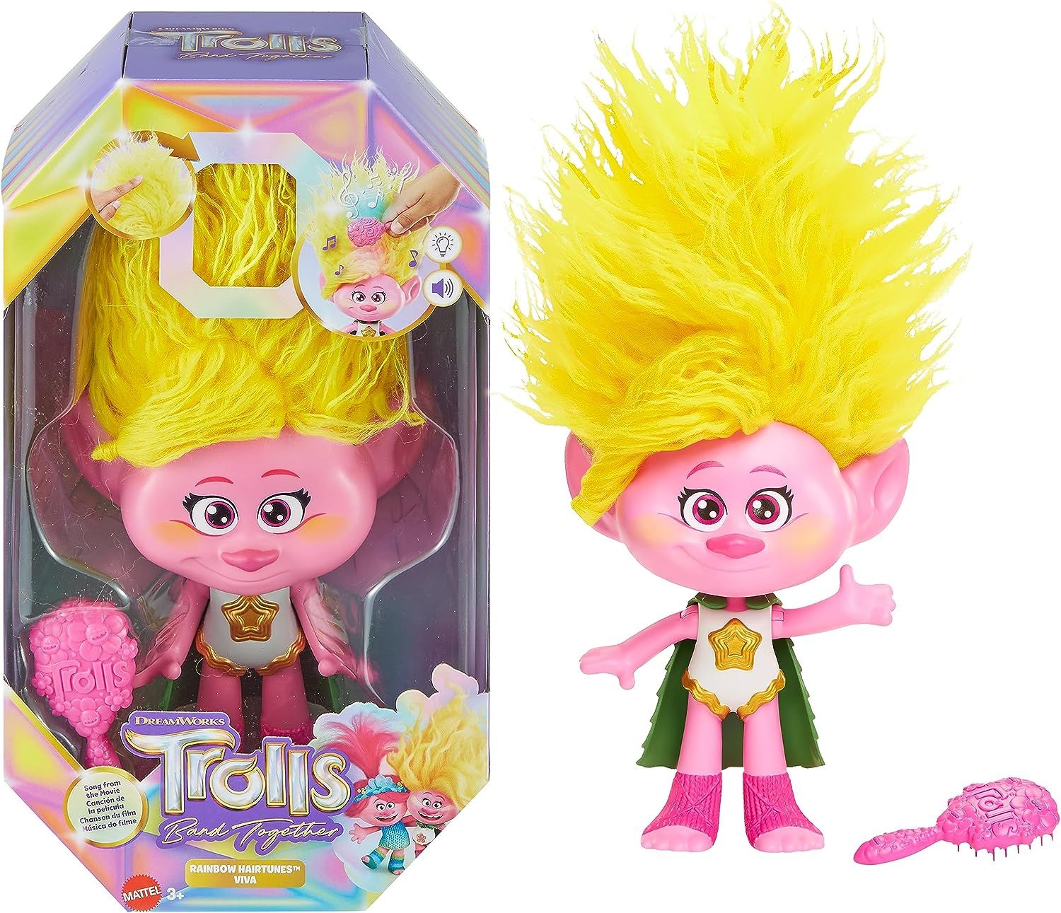 Интерактивная поющая кукла Вива Mattel Trolls 3 Band Together Rainbow  HairTunes