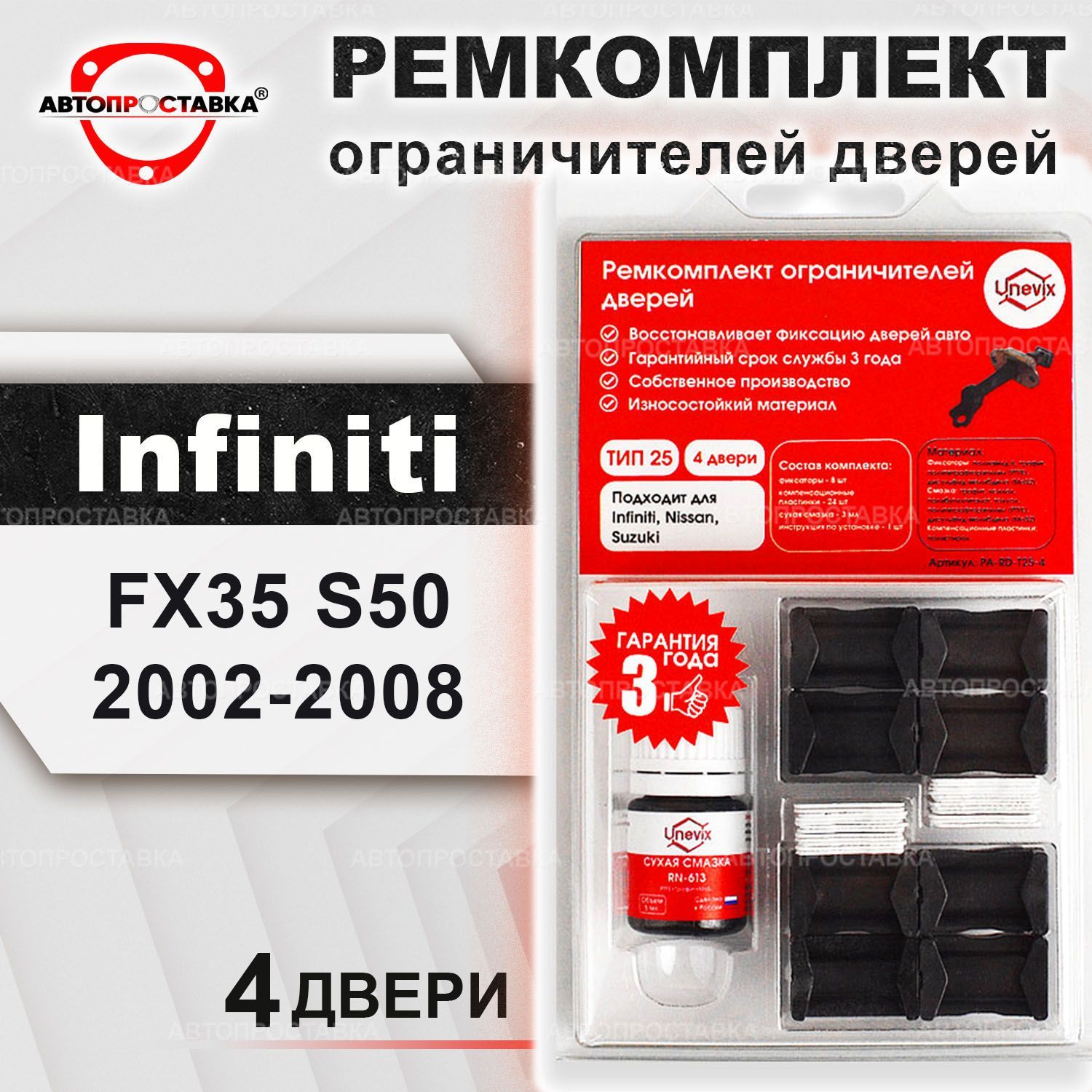 Ремкомплект ограничителей на 4 двери для Infiniti FX35 (S50) 2002-2008 /  Ремонтный комплект фиксатора дверей Инфинити FX35 / ТИП 25 - купить с  доставкой по выгодным ценам в интернет-магазине OZON (464423208)