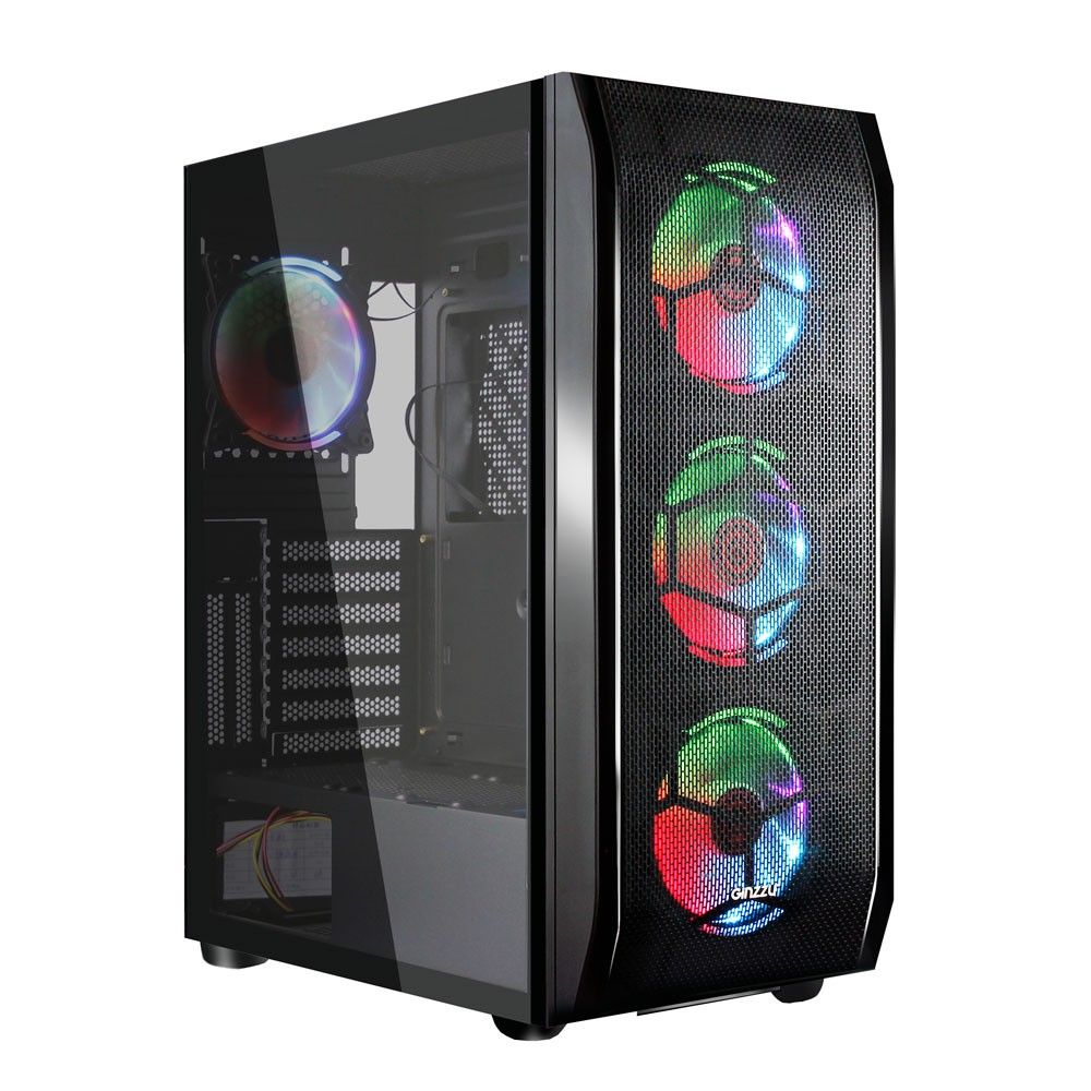 КорпусGinzzuGL300FAN12CMRGBx4USB3.0Window