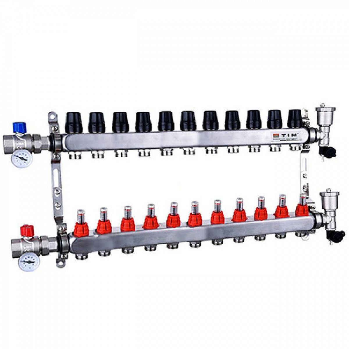 Коллектор для теплого пола 3 контура. Kas5010. Коллекторная группа с расходомерами STT, 1"Х 3 выхода. Коллекторная группа с расходомерами с кранами 07. Коллекторная группа tim kcs5010 1" ВР-ВР, 10 отводов 3/4".