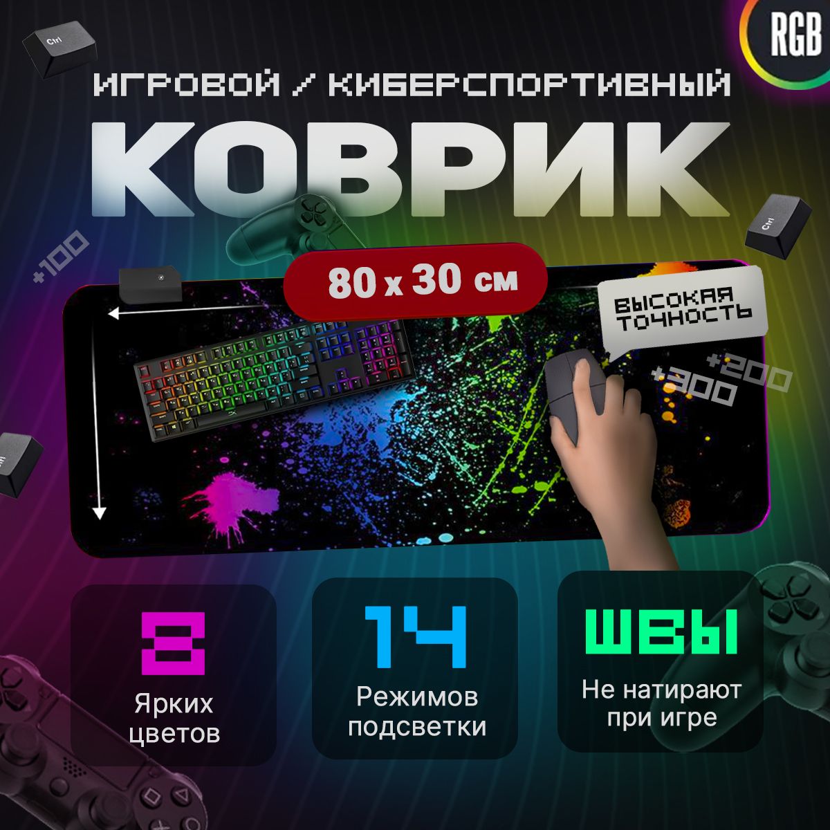 Коврик для Мыши RGB и Клавиатуры с Подсветкой Не скользящий Игровой с Рисунком Граффити