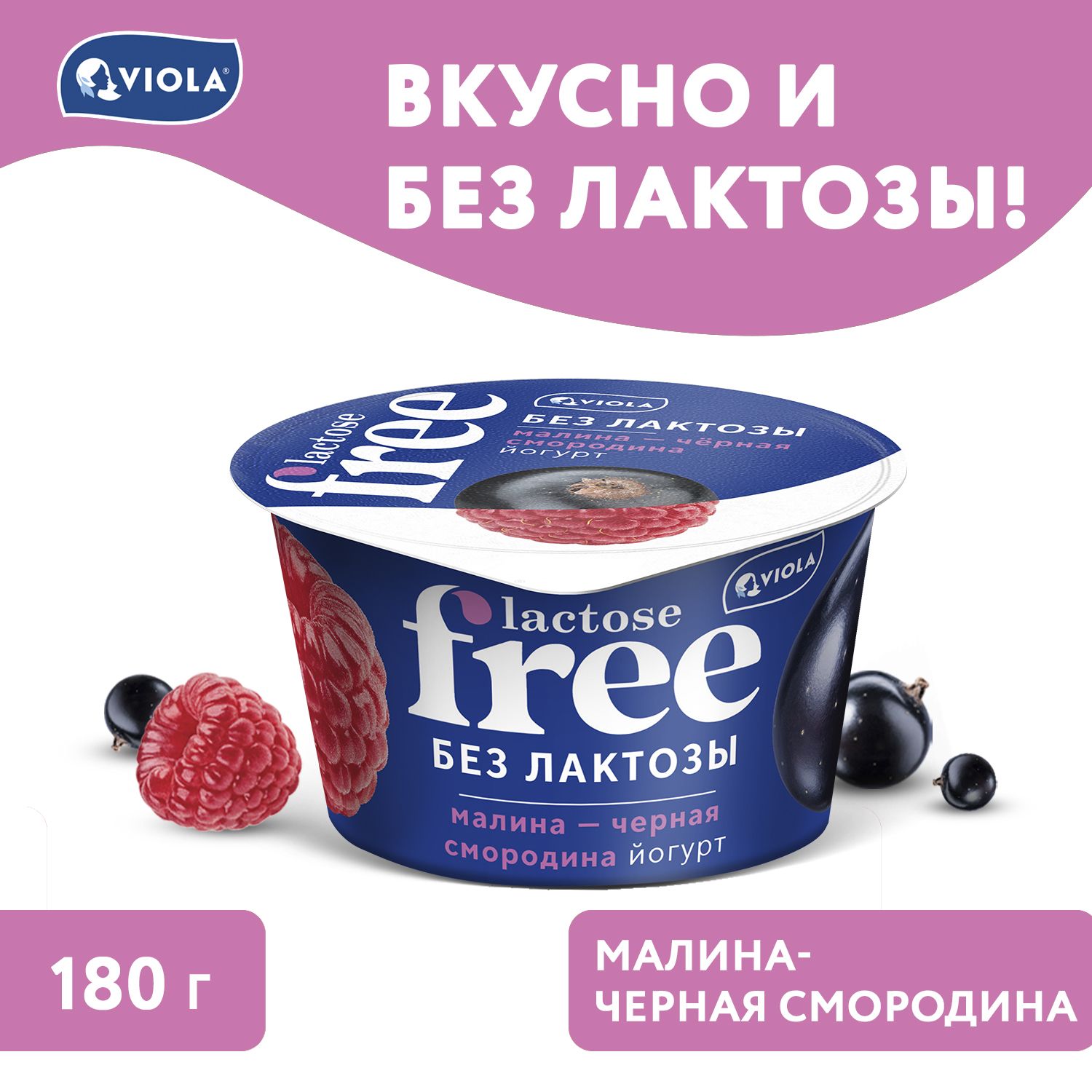 Йогурт безлактозный Viola FREE «Малина Черная смородина»,2,7%, 180г