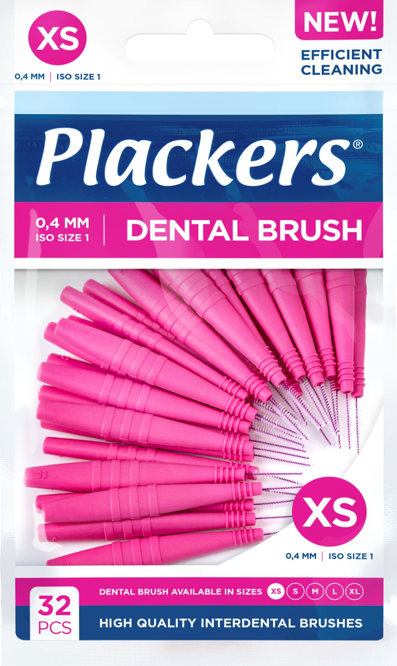 Межзубные ершики Plackers Dental Brush XS, 0,4 мм. (32 шт.) + колпачок