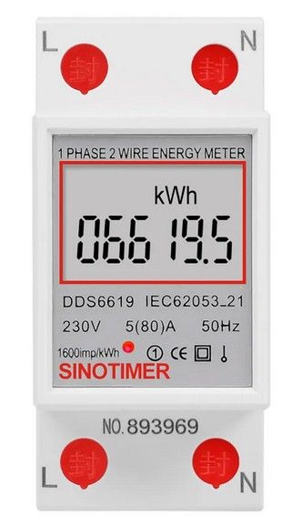 Однофазный электронный счетчик электроэнергии на DIN-рейку 230В, 80А Sinotimer DDS6619-005