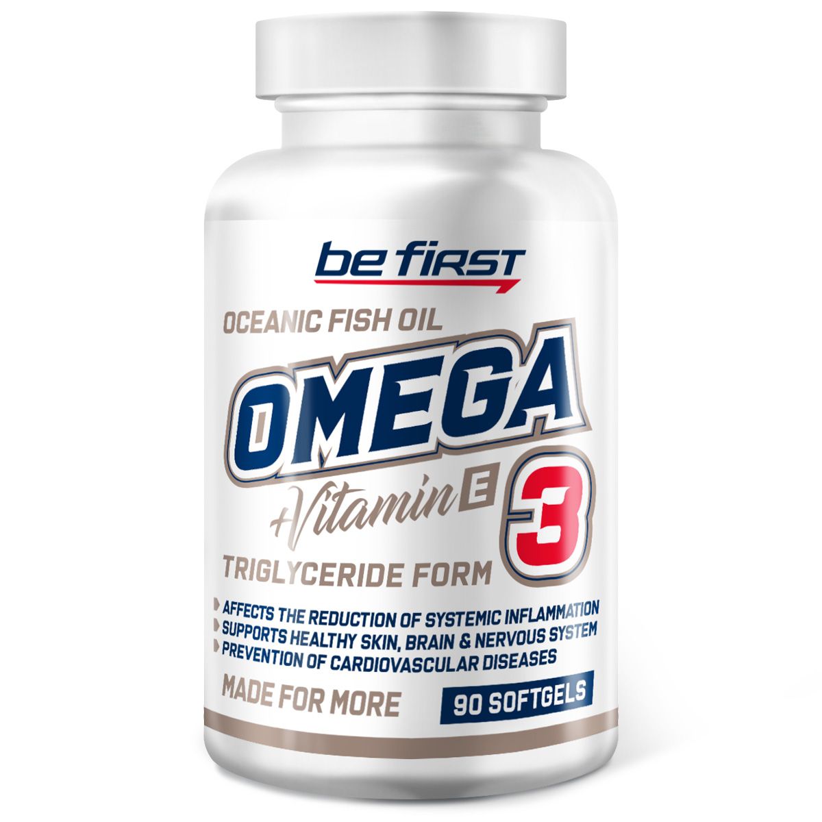 Витамины рыбный жир Омега-3 с витамином Е Be First Fish Oil Omega-3 + Vitamin E, 90 гелевых капсул / омега 3 триглицеридная форма, рыбий жир в капсулах для взрослых