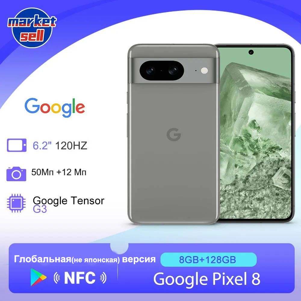 Google Смартфон Pixel 8 поддержка русского языка Google Play NFC глобальная  версия(НЕ японская) 8/128 ГБ, серый