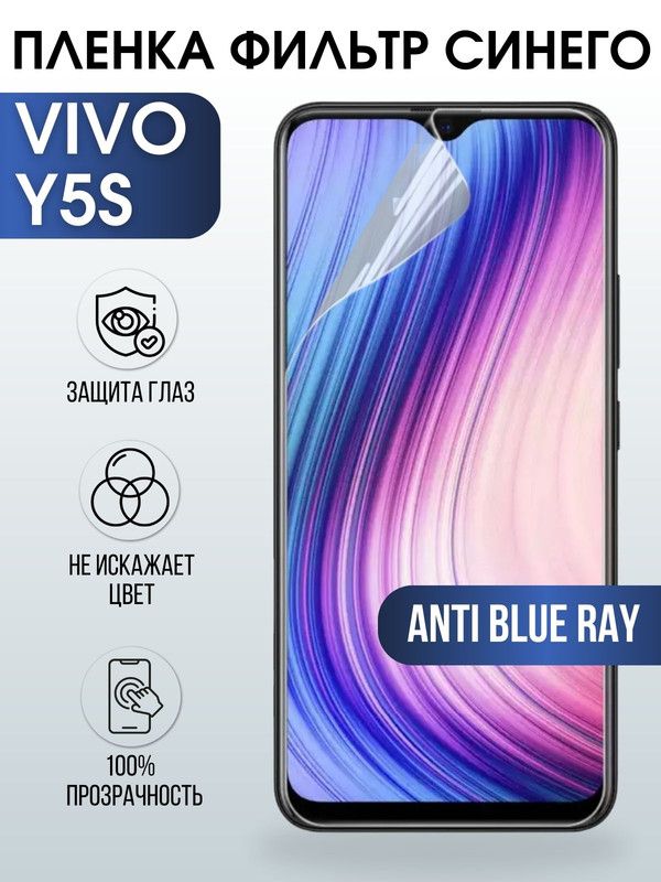 Защитная гидрогелевая пленка для смартфона Vivo Y5s. Полиуретановая плёнка anti blue ray на мобильный телефон Виво У5с, для защиты экрана.