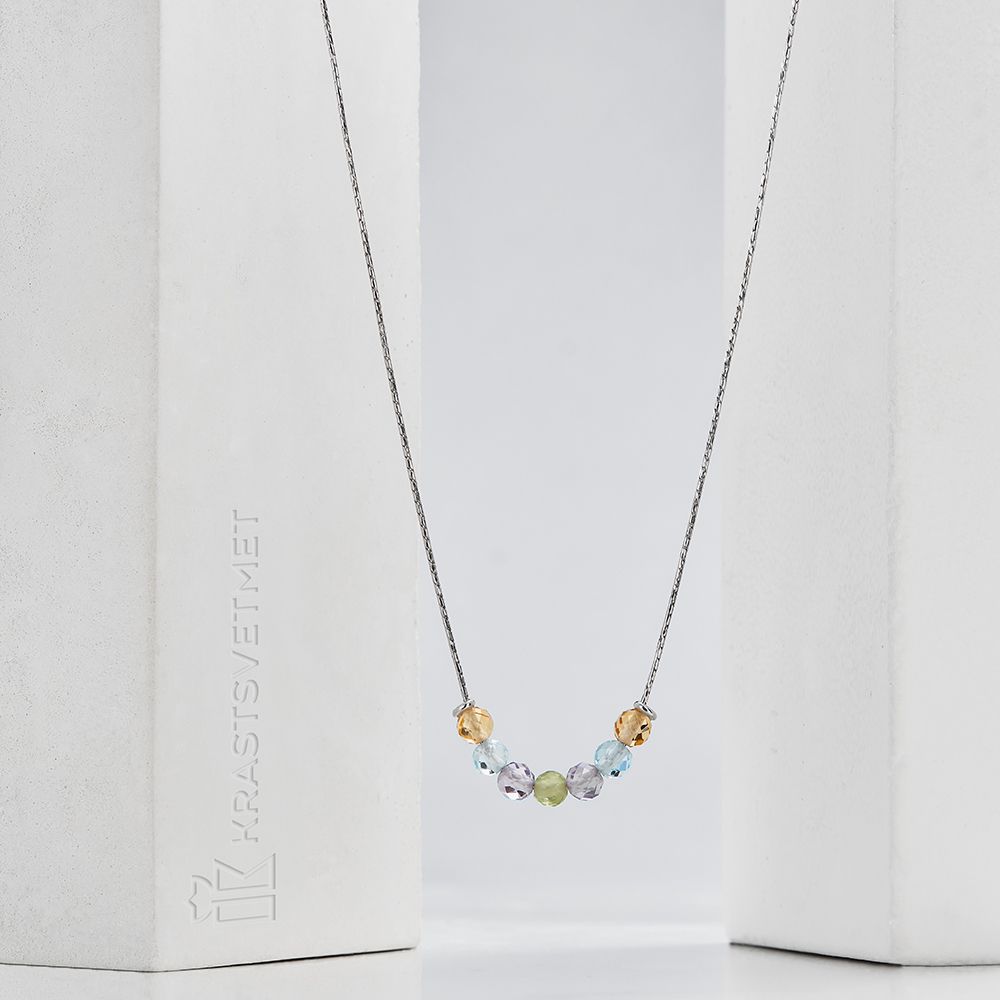 Колье женское серебро 925 Гурмета кованая с 7 камнями Мультиколор