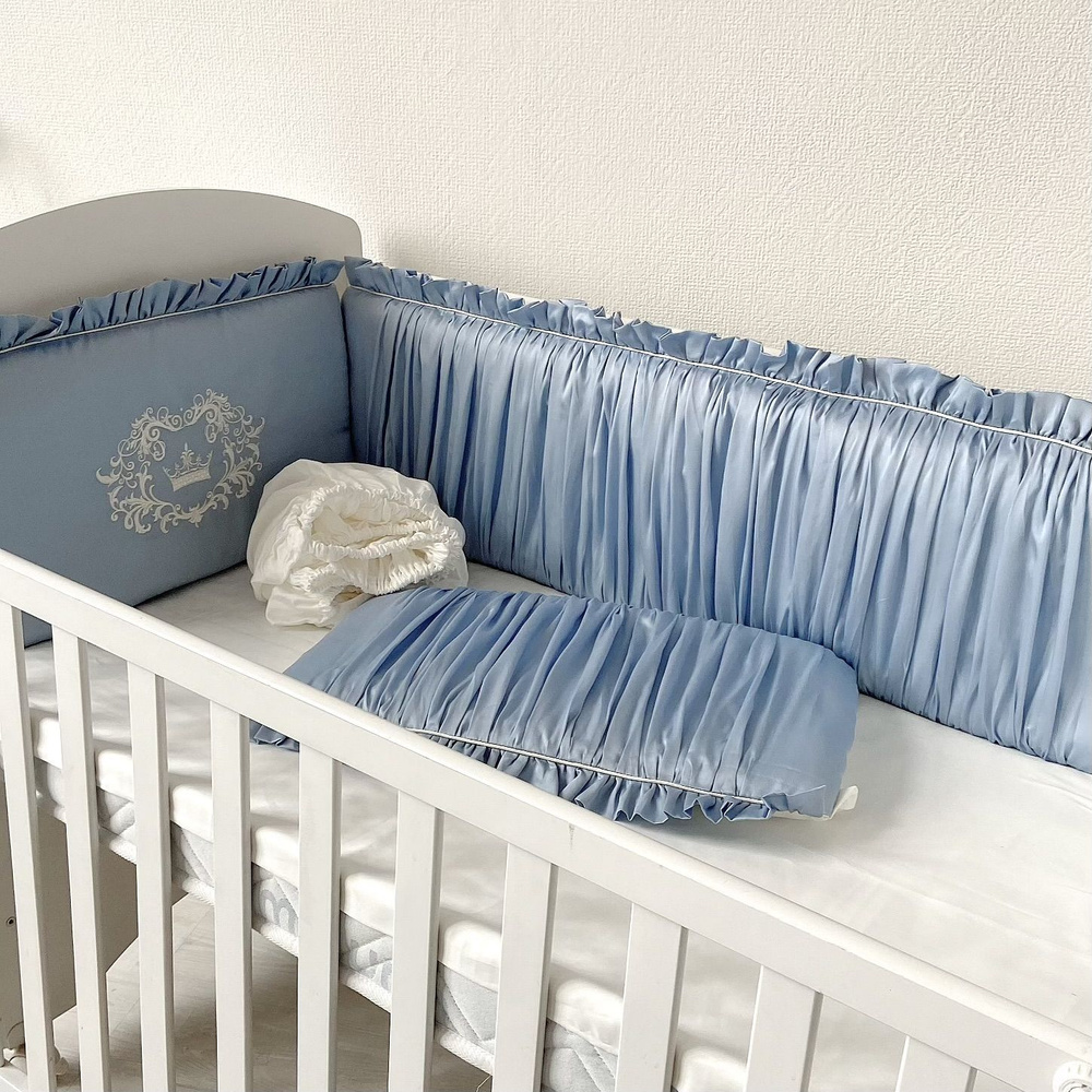 Бортики в детскую кроватку+простыня "Утонченность", голубой, из Tensel для кроватки 120*60 см или овальной #1