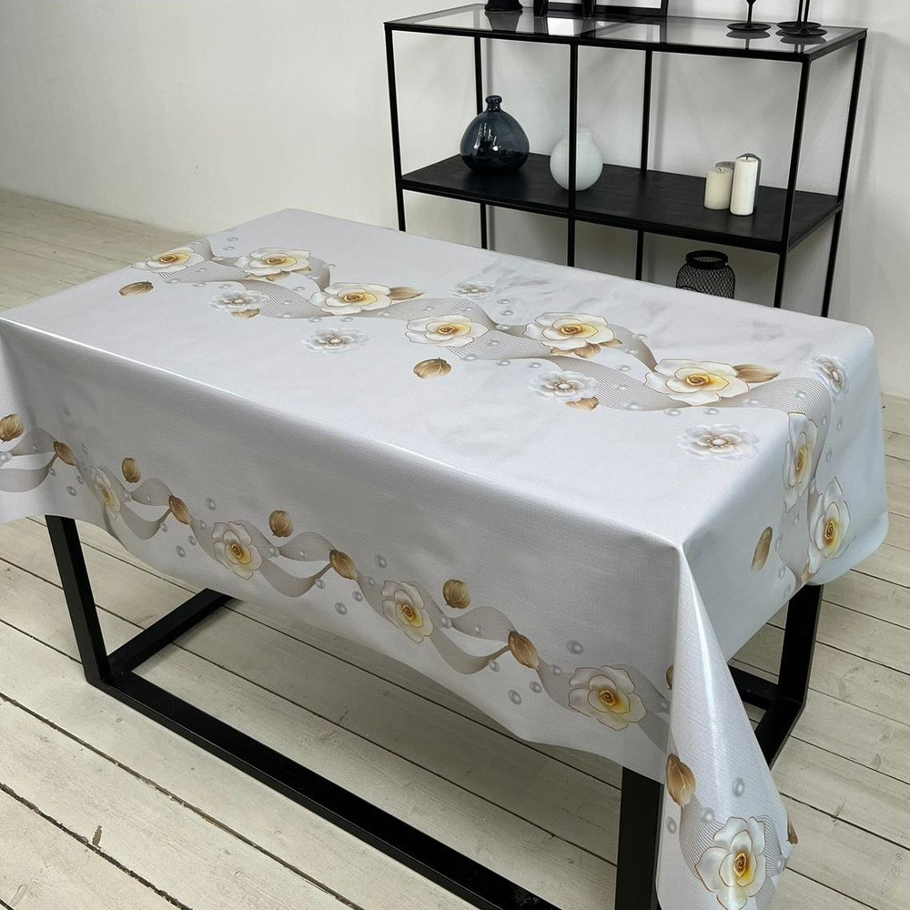 Скатерть на стол водоотталкивающая, праздничная клеенка на кухню тканевая основа, размер 110*140  #1