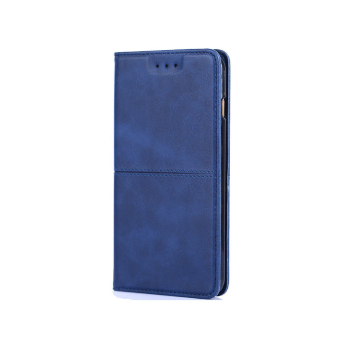 Чехол-книжка MyPads для Xiaomi Redmi 7A из импортной эко-кожи прошитый прострочкой Ретро синий с магнитной #1