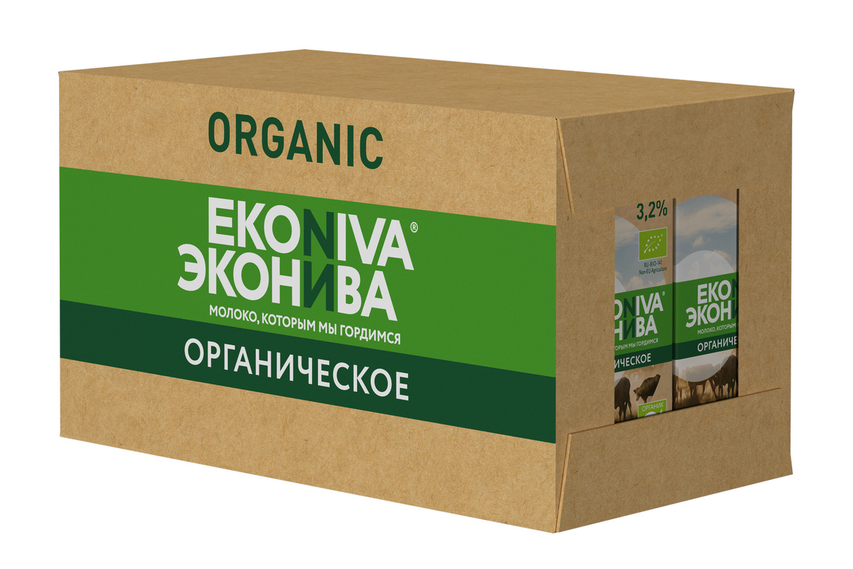 Молоко ультрапастеризованное ЭкоНива, органическое, 3,2%, 1 л х 12 шт ...