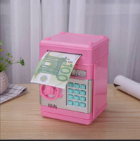 Копилка сейф для денег с кодовым замком и электронным купюроприемником, розовая. Спонсорские товары