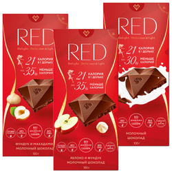 Шоколад RED  Микс-набор из  молочных плиток, со сниженной калорийностью, без сахара 3 шт X 100 гр. Молочный шоколад по 3 шт.