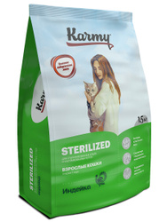 Сухой корм KARMY Sterilized Индейка для стерилизованных кошек и кастрированных котов 1,5кг. . Karmy Sterilized 😺