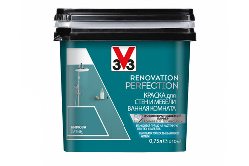 Краска v33 renovation perfection для стен и мебели на кухне белая