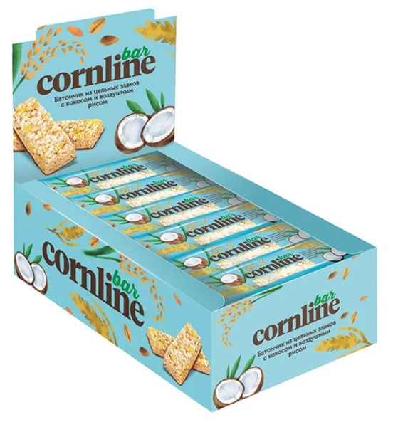 Батончик Cornline из цельных злаков с кокосом и воздушным рисом, 18шт ...