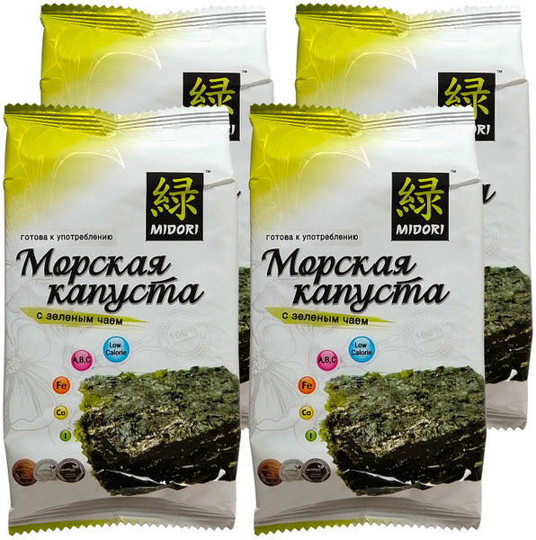 Морская капуста обжаренная с зеленым чаем Midori, чипсы нори, 5 г - 4 ...