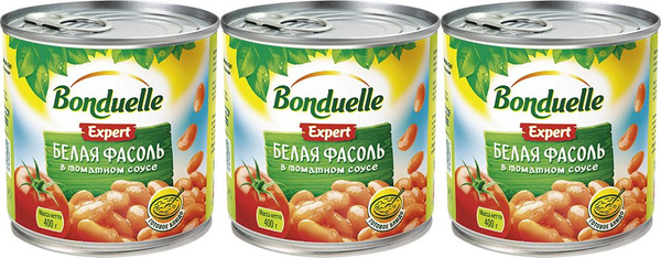 Фасоль Bonduelle белая в томатном соусе, набор: 3 штуки,овощные ...