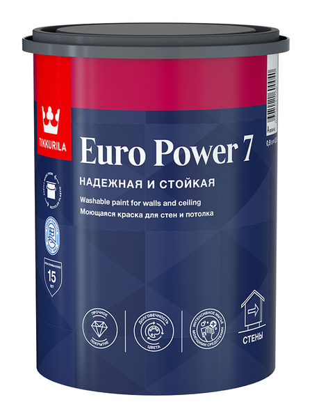 Краска Tikkurila Euro Power 7, Водно-дисперсионная, Матовое покрытие ...