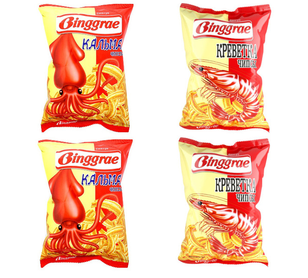 Binggrae набор чипсов, со вкусами Кальмар и Креветка 4 упаковки по 50 ...
