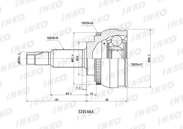 ШРУС внешний 22 22LADA 110 1.3 Wankel (88 kW) 1997.06-(1шт) 315007 - INKO арт. 3