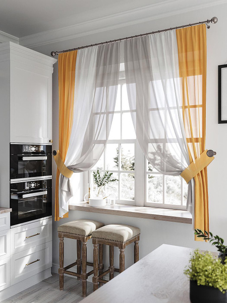 Тюль AT HOME / шторы в комнату 140х180 см / Инганс (серо-золотой ...