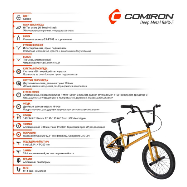 Велосипед BMX COMIRON Deep Metal трюковый велосипед рама 19,5" колеcа ...
