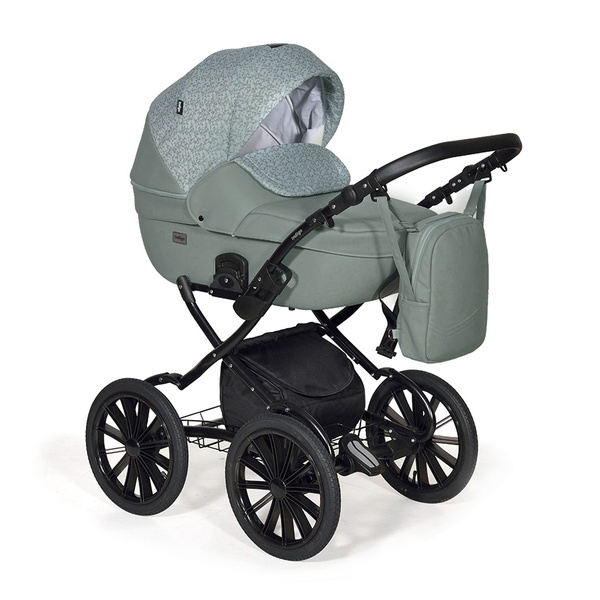 Коляска 2в1 Indigo MIO Plus 14 mi 06 (шалфей кожа+зеленый узор ...