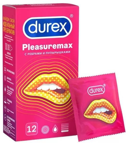 Презервативы Дюрекс PleasureMax с ребрами и пупырышками, 12 шт ...