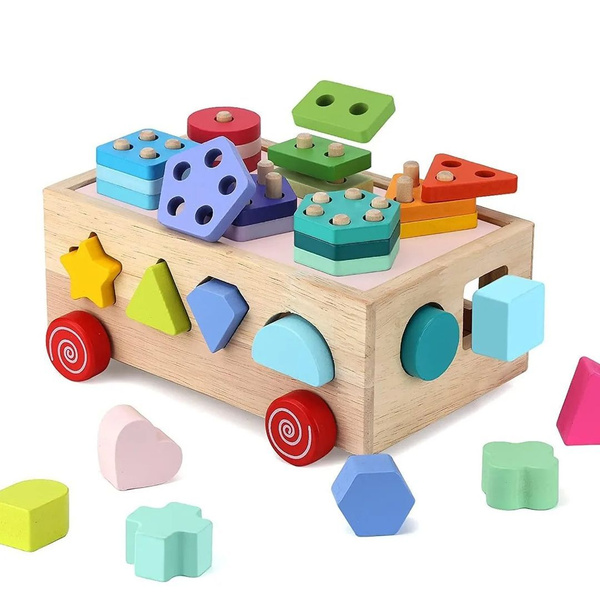 Деревянная сортер-каталка, развивающий центр "3 в 1" на колесах ...