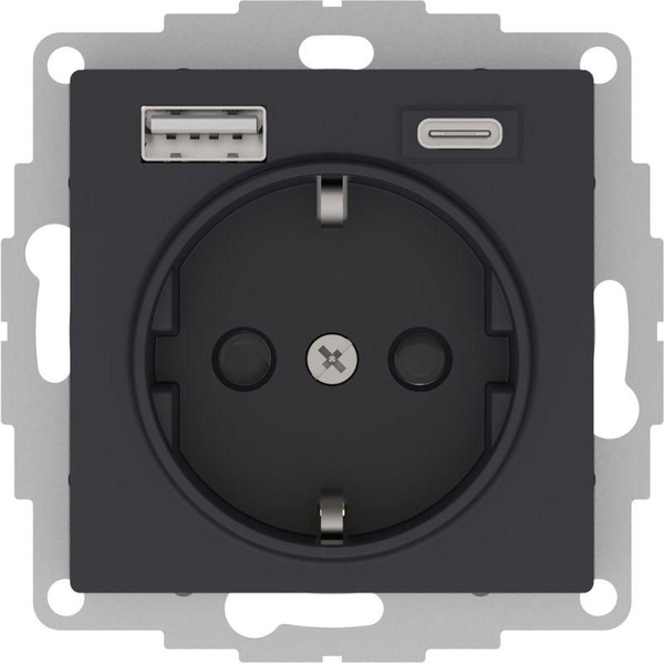Розетка AtlasDesign 16А с 2-мя заряд. устройствами USB тип A+C 5В/2.4А ...