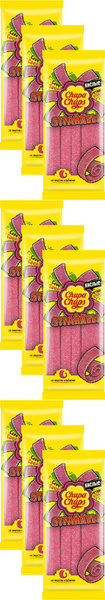 Мармелад Chupa Chups страйпсы со вкусом клубники, комплект: 9 упаковок ...