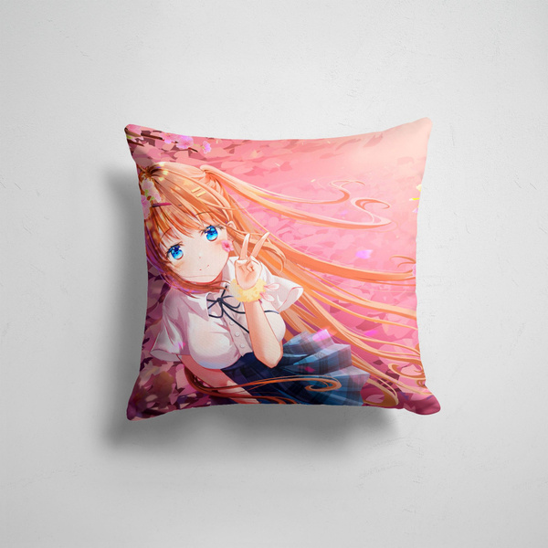 Подушка декоративная 45х45см девушка / улыбка / жест / сакура / аниме ...