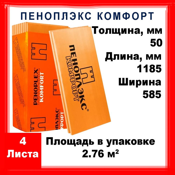 Пеноплэкс 50 мм КОМФОРТ 4 листа 2,76 м2 высокоэффективный утеплитель из ...
