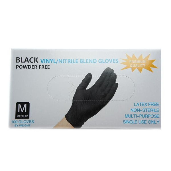 Перчатки медицинские Powder Free, 100, M, чёрные, Нитрил, Винил ...
