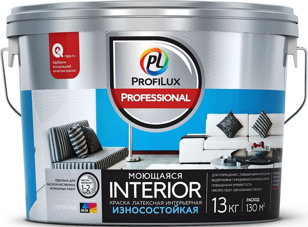 Краска Profilux профилето, Латексная, Полуматовое покрытие, белый ...