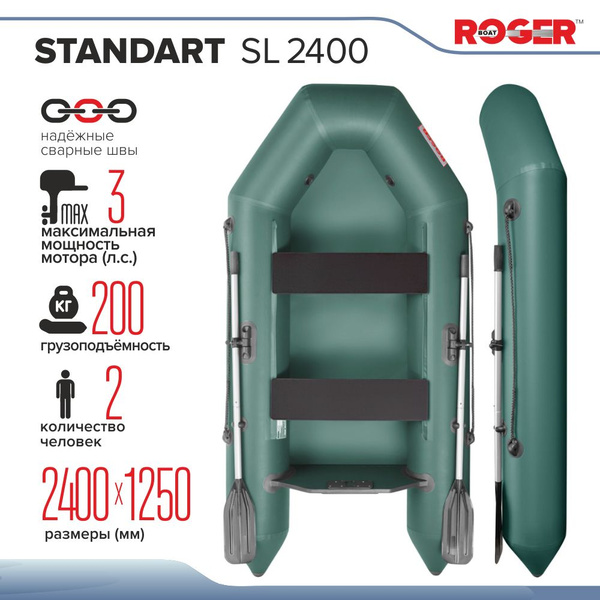 Лодка надувная ПВХ под мотор ROGER Standart-SL 2400, лодка роджер с ...