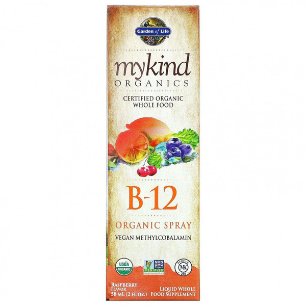 Garden of Life, MyKind, Витамин B12, метилкобаламин, органический спрей ...