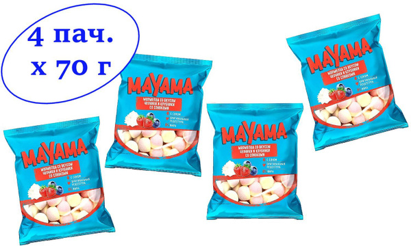 Mayama, мармелад жевательный со вкусами клубники и черники со сливками ...