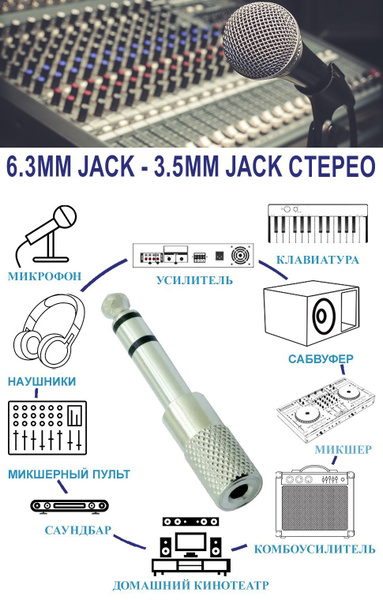 Кабель 6.3 мм, 3.5 мм PREMIER-AV Переходник для кабеля гнездо mini Jack ...