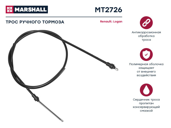 Трос ручного тормоза для Logan,Сандеро L-1667mm (RD17363)
