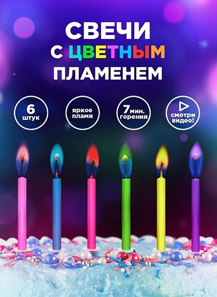 Характеристики Свечи для торта "Цветное пламя", Фонтан фейерверк на ...