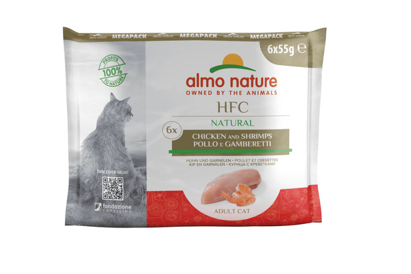 Almo Nature набор паучей для кошек (6 х 55г) с курицей и креветками ...