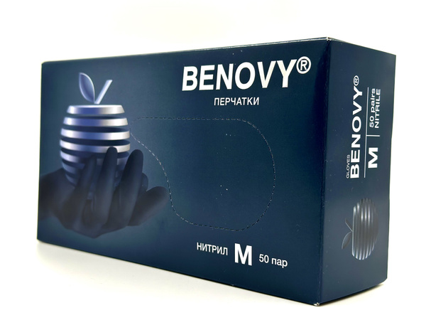 Перчатки нитриловые BENOVY неопудренные текстурированые, размер M ...